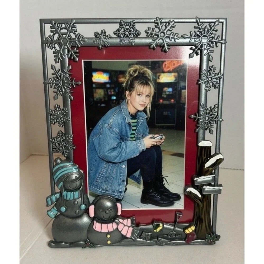 Christmas Winter Snowman Pewter Picture Frame 4x6/5x7 Holiday Decor New Open Box